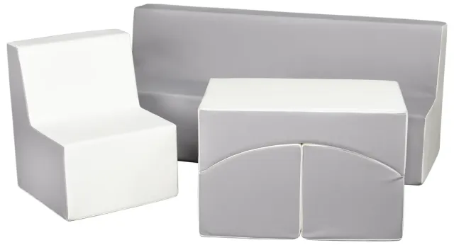 Velinda Ensemble Fauteuil Canapé Pouf Enfant Blanc Gris Éco-cuir
