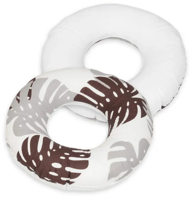 Velinda Feuilles Grises et Marrons coussin allaitement blanc portable