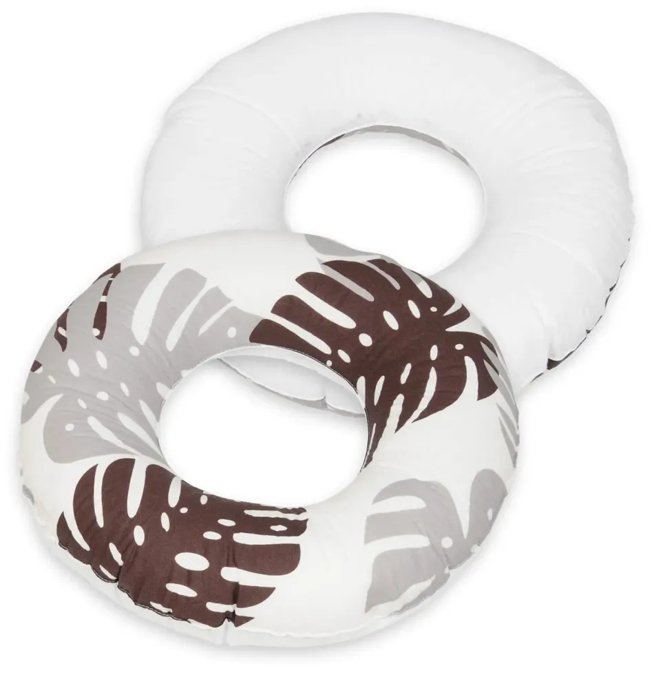 Velinda Feuilles Grises et Marrons coussin allaitement blanc portable
