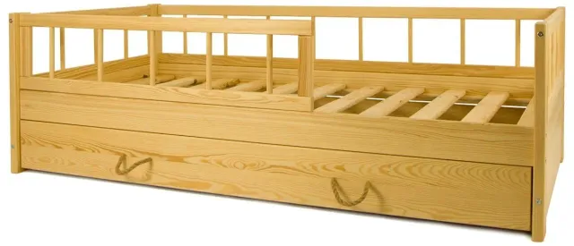 Velinda lit enfant bois gigogne 160x80 naturel barrière
