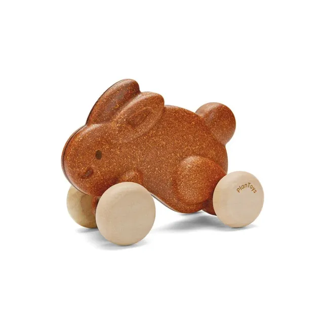 PlanToys Push Along lapin à pousser marron bois