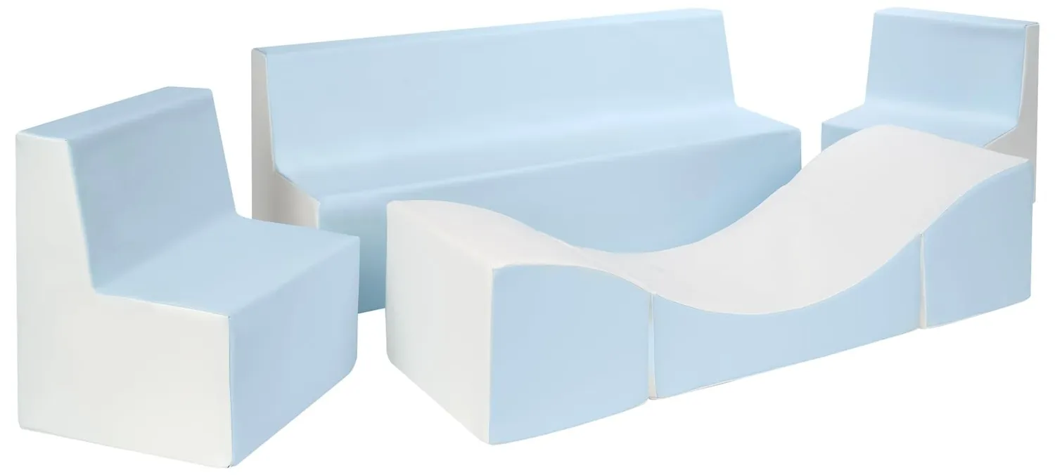 Velinda ensemble canapé enfant éco-cuir blanc bleu pastel