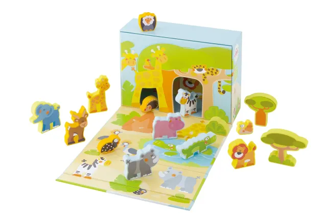 Sevi 82853 Play Case Savane figurines bois 15 pièces