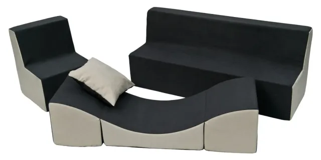 Velinda Fauteuil + Canapé + Pouf Dépliant Canapé Enfant Gris-Beige